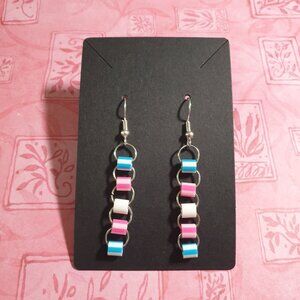 Trans Pride Flag Chain Link Drop Earrings Baby Reveal Pink Blue Dangle Women
